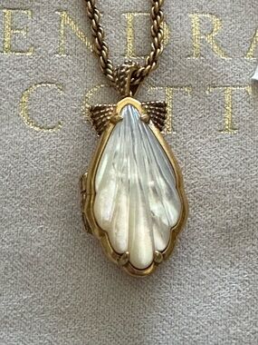 Kendra Scott Gold-Tone Mother of Pearl Shell Locket Necklace